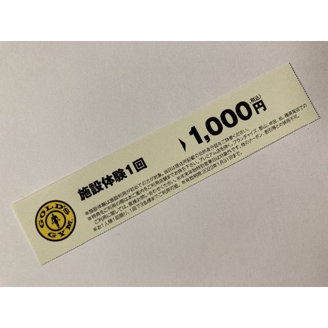 ゴールドジム　施設体験券 1回体験 1000円 GOLD'S GYM チケットの施設利用券(フィットネスクラブ)の商品写真