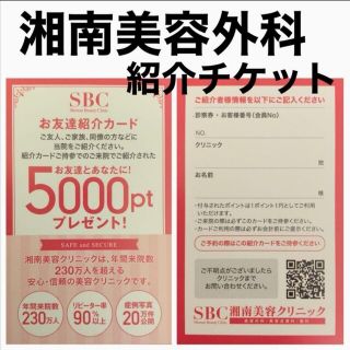 湘南美容外科 お友達紹介カード 5000円分ポイント(ショッピング)