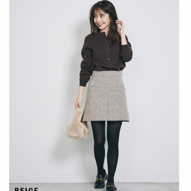 BASEMENT(ベースメント)のBASEMENT onlineヘリンボーンスカートショートパンツ　 レディースのスカート(ひざ丈スカート)の商品写真