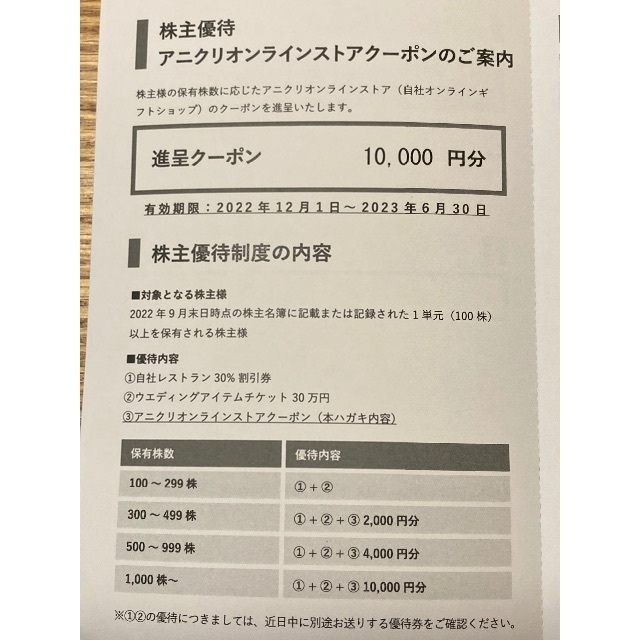 エスクリ 株主優待 20000円分