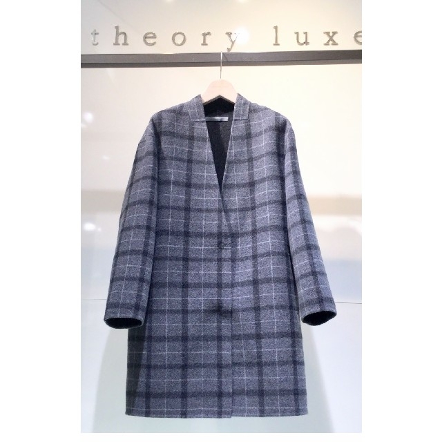 theory luxe チェック ノーカラーコート 38