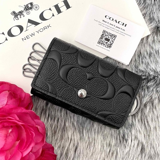 COACH   新品COACHコーチメンズ ブラック エンボス レザー キー