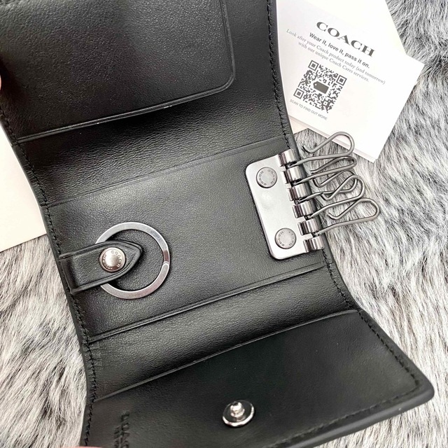 COACH コーチ ５連キーケース シグネチャー エンボス 黒レザーカードケース