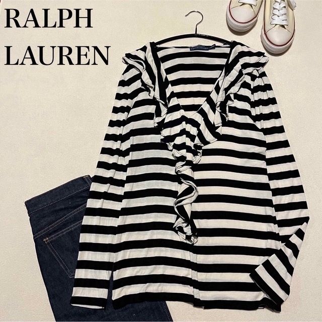 Ralph Lauren(ラルフローレン)のRALPH LAUREN ラルフローレン　ボーダーフリルカットソー　L レディースのトップス(カットソー(長袖/七分))の商品写真