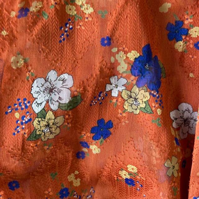 レイビームスRayBEAMS花柄ロングワンピースハイネック透け素材オレンジ
