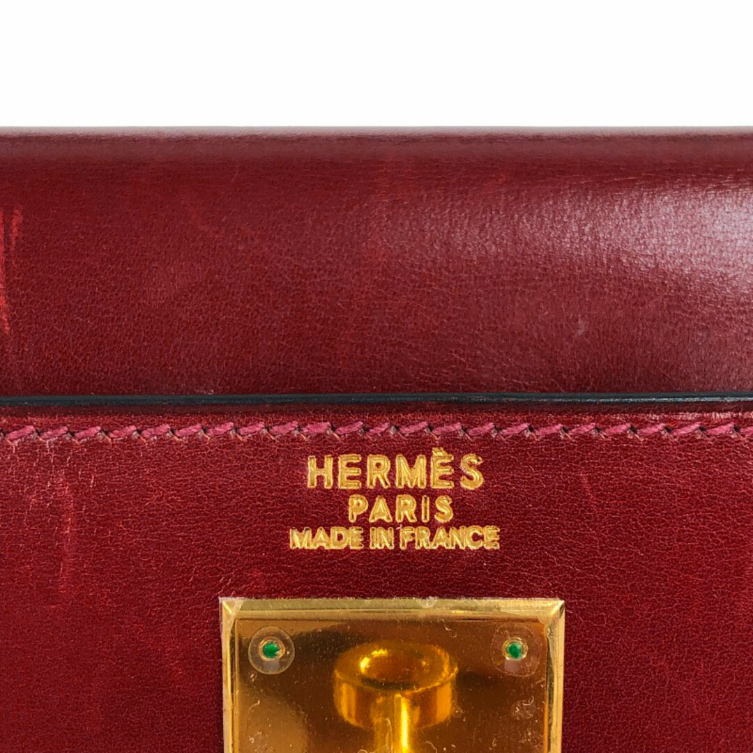 エルメス HERMES ケリー32 □D刻 ルージュアッシュ　ゴールド金具 ボックスカーフ レディース ハンドバッグ