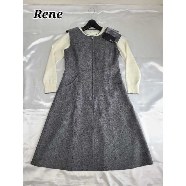 美品 Rene ルネ サキソニーウールワンピース-