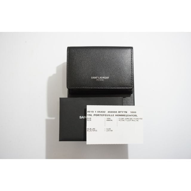 美品 SAINT LAURENT PARIS 三つ折り 財布 黒 1119M▲牛革100% サイズ