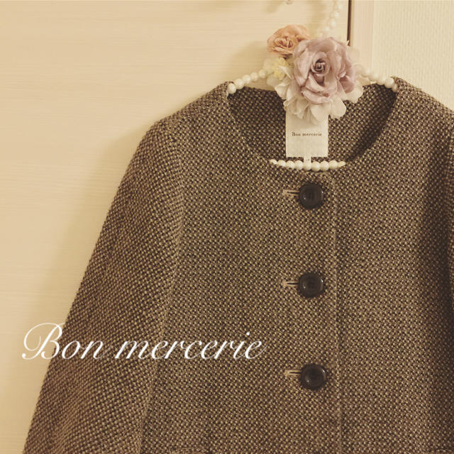 anatelier(アナトリエ)の美品❤︎Bon mercerie リボン付きツイードコート レディースのジャケット/アウター(ロングコート)の商品写真