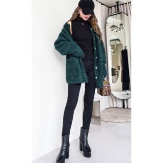 マウジー(moussy)のグラムリップス   アルパカKnitカーディガン　グリーン(カーディガン)