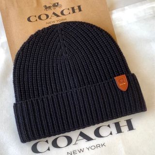 コーチ(COACH)の特価！ 人気 コーチ メンズ ビーニー ニット帽 ブラック 新品本物(ニット帽/ビーニー)