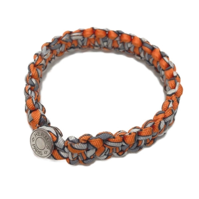HERMES エルメス キッド シルクツイル ブレスレット オレンジ×グレー