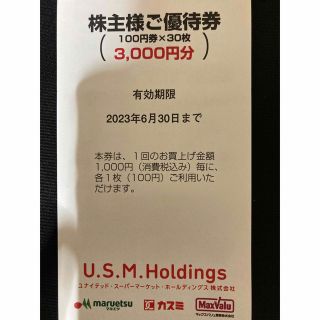 イオン(AEON)のユナイテッドスーパー　優待券　3000円分(ショッピング)