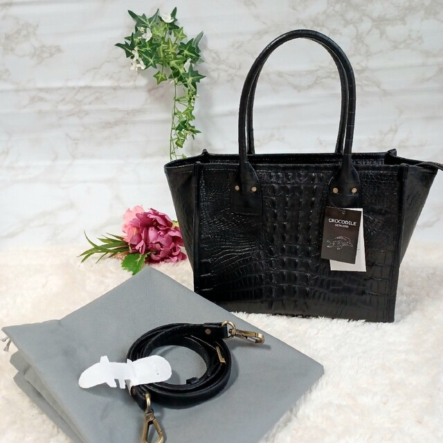 Crocodile - 新品タグ付き!【クロコダイル 】本ワニ革 黒 2way