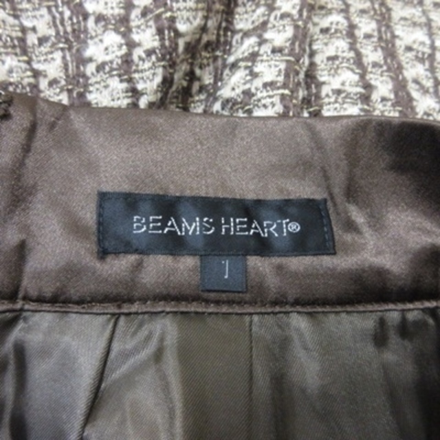 ビームスハート フレアスカート ギャザー ミニ 総柄 茶 ブラウン ベージュ レディースのスカート(ミニスカート)の商品写真