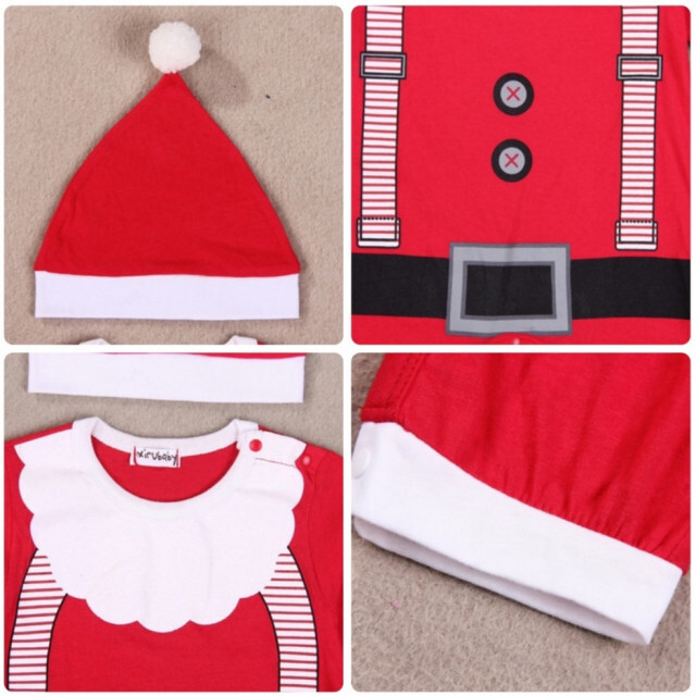 ベビー服 80cm クリスマス 赤 サンタ ロンパース コスプレ セット キッズ/ベビー/マタニティのベビー服(~85cm)(ロンパース)の商品写真