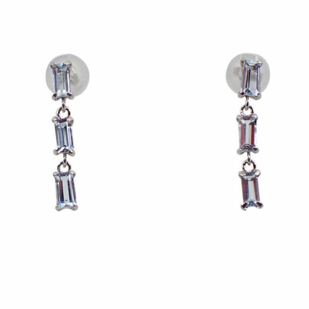 新品】Pt900 アクアマリン バゲットカット 3pc ピアス[i1-3