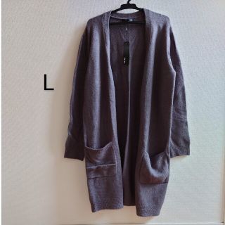 L　長袖ニット　ロングカーディガン　未使用(カーディガン)