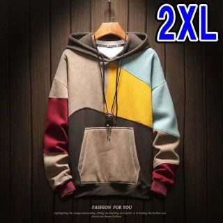 ☆新品☆XLと2XL、2点セット裏起毛 パーカー 厚手 カラフルパッチワーク(パーカー)