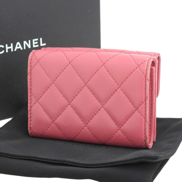 【中古】CHANEL シャネル ラムスキン マトラッセ クラッシック スモール フラップ ウォレット 三つ折り コンパクト財布 ピンク gy