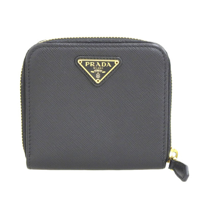PRADA プラダ サフィアーノ 二つ折り コンパクト財布 ブラック gy - 財布