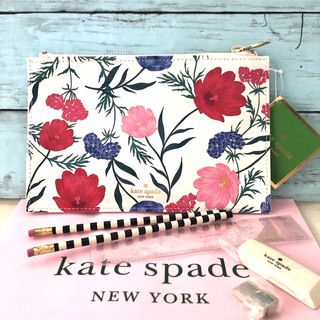 kate spade new york - ケイトスペード 新品 ポーチ フラワー 花柄 文房具 フラットポーチ ペンケース