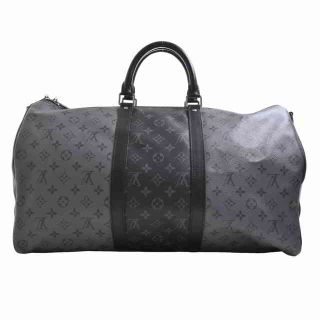LOUIS VUITTON - 【中古】 LOUIS VUITTON ルイヴィトン エクリプス ... LOUIS VUITTON ルイヴィトン エクリプス リバース キーポルバンドリエール50 ボストンバッグ 旅行鞄 ブラック PVC