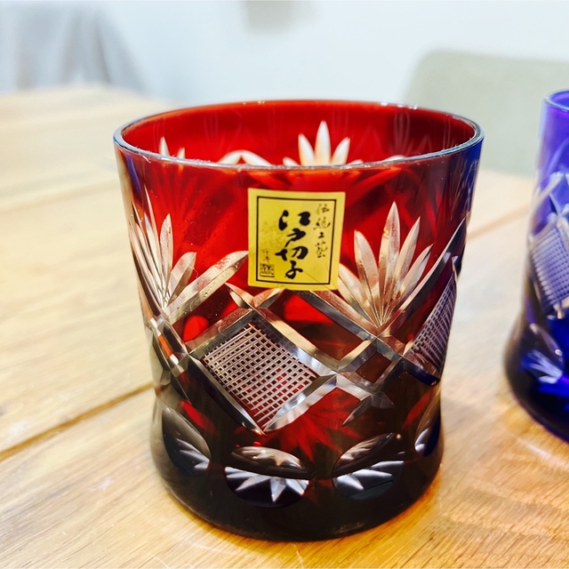 江戸切子 ペアグラス　赤・青 インテリア/住まい/日用品のキッチン/食器(グラス/カップ)の商品写真