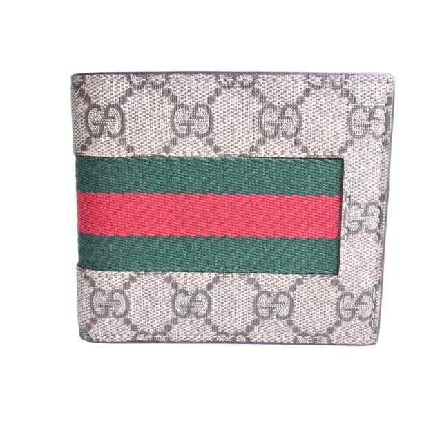 【中古】 Gucci グッチ GGスプリーム シェリー 二つ折り財布 ベージュ PVC