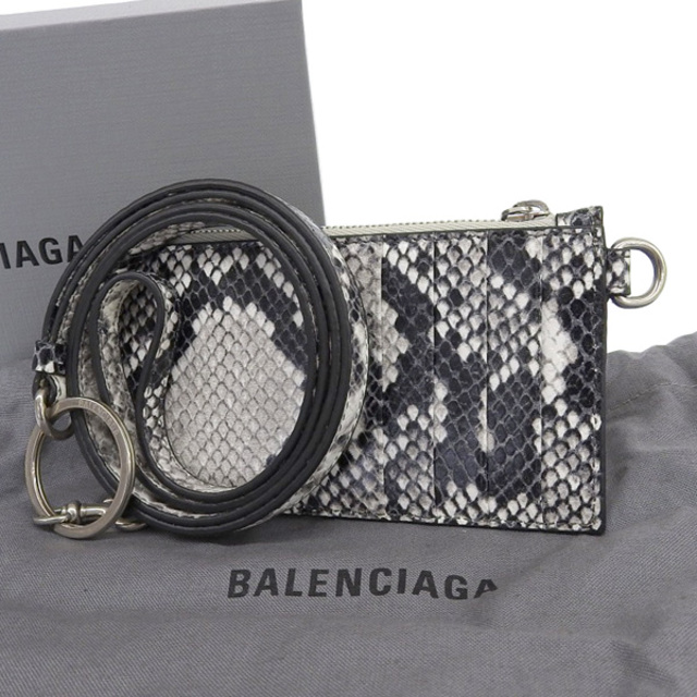 【中古】 Balenciaga バレンシアガ パイソン カードケース ネックストラップ グレー gy