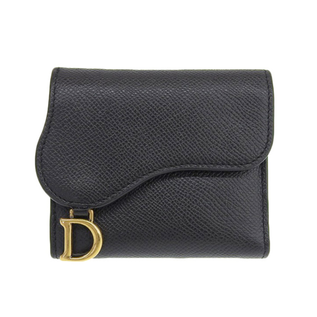 レザー付属品Christian Dior クリスチャンディオール サドル 三つ折りコンパクト財布 ブラック gy