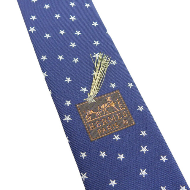 【中古】 HERMES エルメス シルク SHOOTING STAR 星柄 ネクタイ ネイビー gy