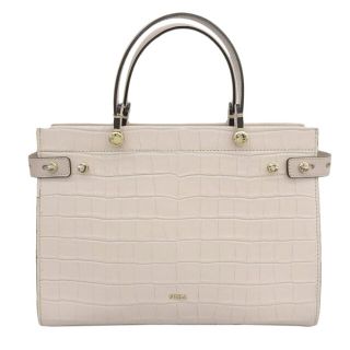 フルラ FURLA クロコ ハンドバッグ トップハンドル ピンクベージュ