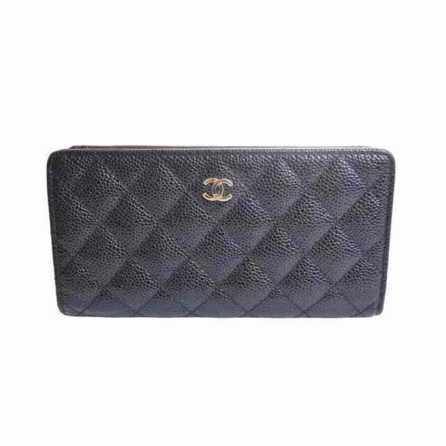 【中古】 CHANEL シャネル キャビアスキン マトラッセ ココマーク 二つ折り 長財布 ブラック by | フリマアプリ ラクマ