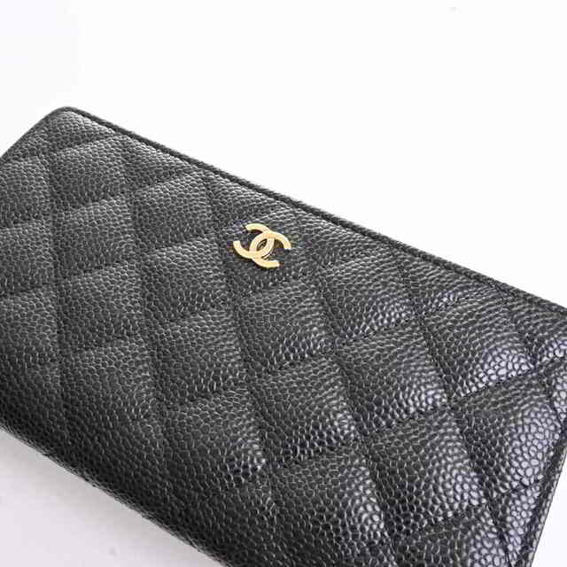 CHANEL シャネル キャビアスキン マトラッセ ココマーク 二つ折り 長財布 ブラック by