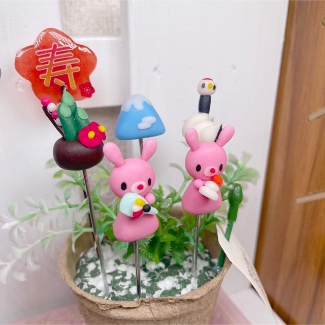 ガーデンピック　ハンドメイド　ウサギさんのひな祭りピック　多肉植物　1250円