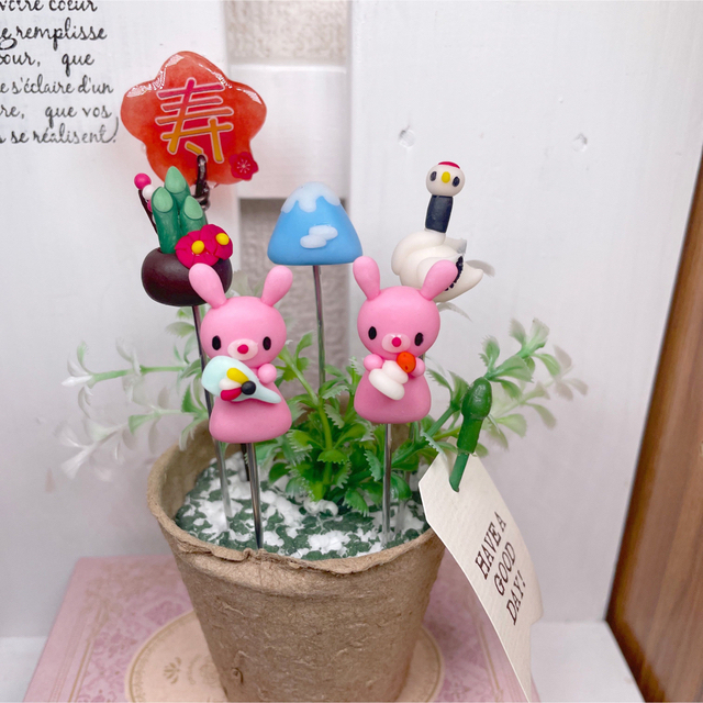 ガーデンピック　ハンドメイド　ウサギさんのひな祭りピック　多肉植物　1250円