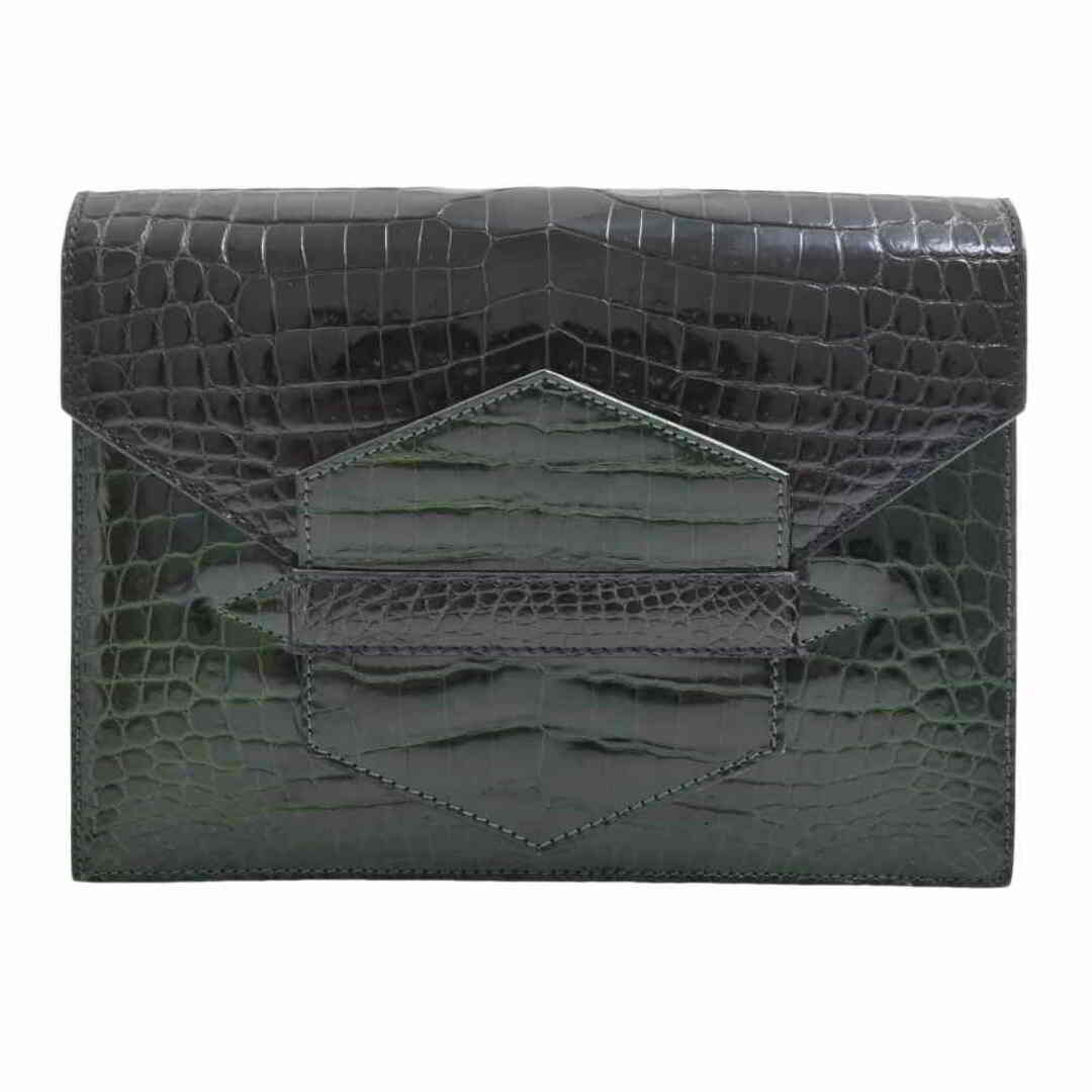 【★超目玉】 【中古】 - Hermes HERMES by グリーン/ブラック クラッチバッグ ファコ クロコ エルメス クラッチバッグ 【★超目玉】 【中古】 - Hermes HERMES by グリーン/ブラック クラッチバッグ ファコ クロコ エルメス クラッチバッグ