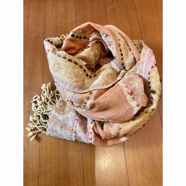 新入荷　コットンウール　柄織刺繍ショール レディースのファッション小物(マフラー/ショール)の商品写真