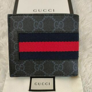 Gucci - 未使用✨グッチ 二つ折り財布 シェリーライン GGスプリーム PVC ブラック