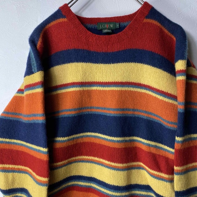 90’s J.Crew マルチボーダー ラムウールニット セーター 希少 L