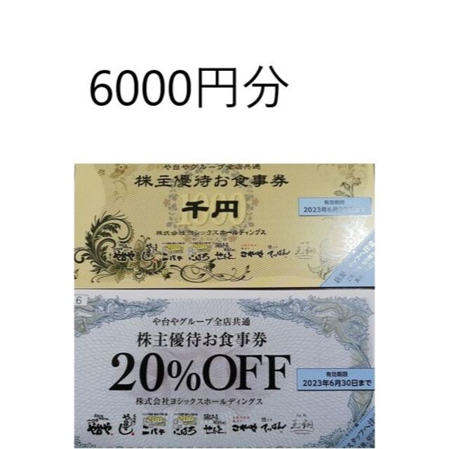 ヨシックス 株主優待 6000円分（1000円券×6枚）＋20％割引券×20枚