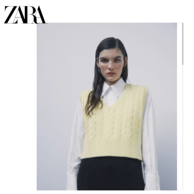 ZARA(ザラ)のZARA ケーブルニット　イエロー　L レディースのトップス(ニット/セーター)の商品写真