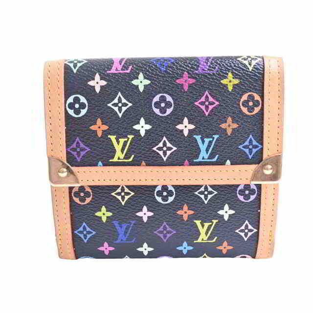 LOUIS VUITTON ルイヴィトン マルチ ポルトモネ ビエ カルトクレディ Wホック 三つ折り財布 ブラック/マルチカラー PVC byPVC付属品