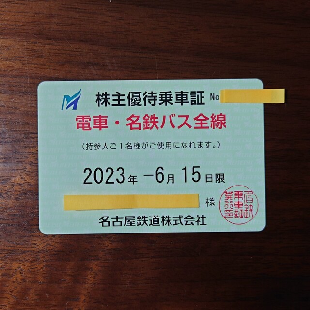 名古屋鉄道(名鉄)電車・名鉄バス全線 株主優待乗車証 定期券タイプ 法人名義