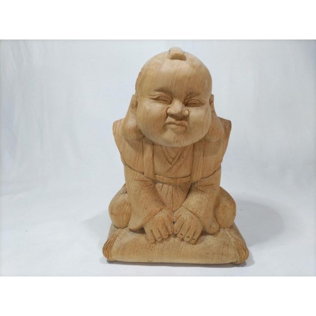 ◆◆木彫り彫刻　（おでこに傷）【福助】高さ25ｃｍ　縁起物、商売繁盛