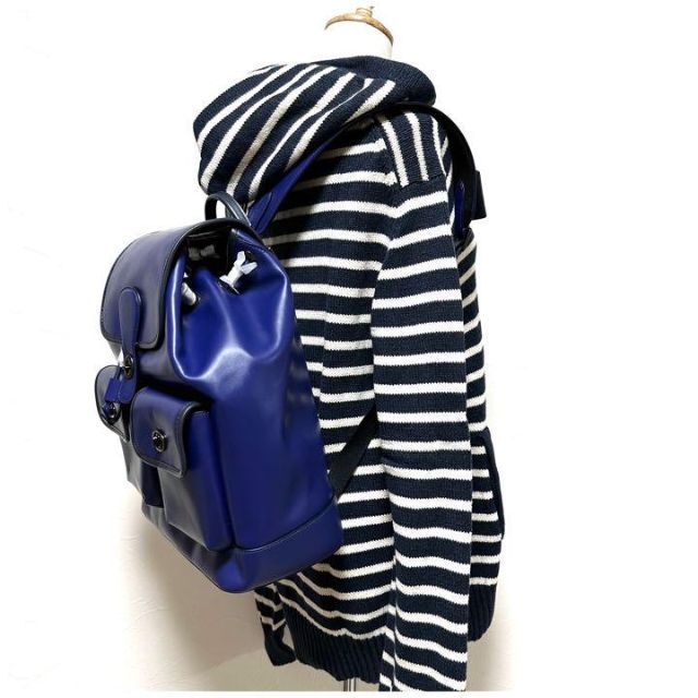 COACH メンズコーチ オールレザー 軽量バックパック リュック ブルー 青-
