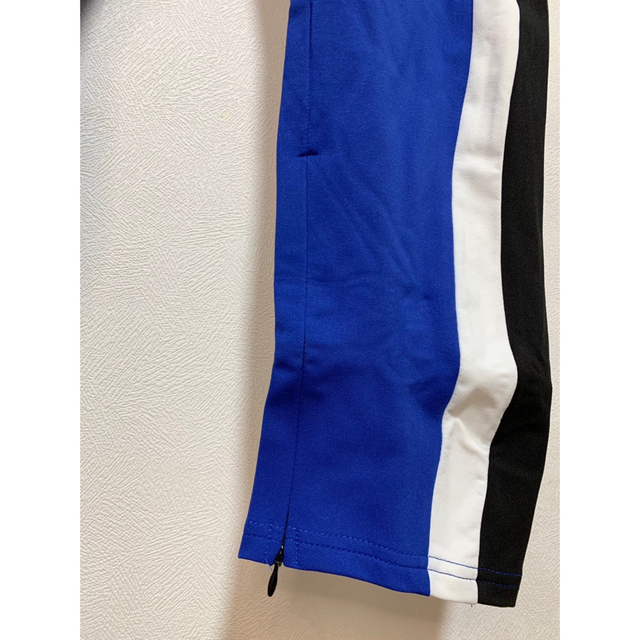 ジョガーパンツ　黒白ダブルライン　スキニースウェット　メンズ　レディース　青XL メンズのパンツ(その他)の商品写真
