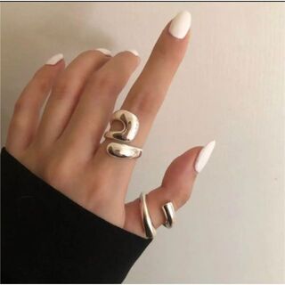 シルバーリング指輪セット韓国オルチャンフリーサイズシンプル2個セット(リング(指輪))