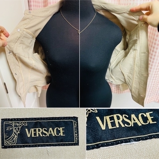 Gianni Versace(ジャンニヴェルサーチ)のほぼ未使用　素材タグ無し　ヴェルサーチ　メデューサボタン　ラメ入り　ジャケット　 レディースのジャケット/アウター(Gジャン/デニムジャケット)の商品写真